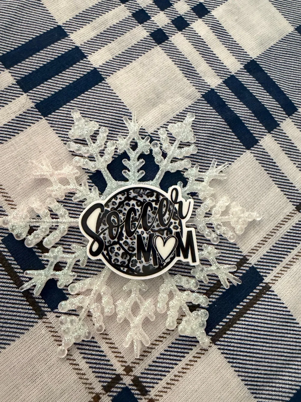 Soccer Mom Snowflake ornament  - White, Black, Navy